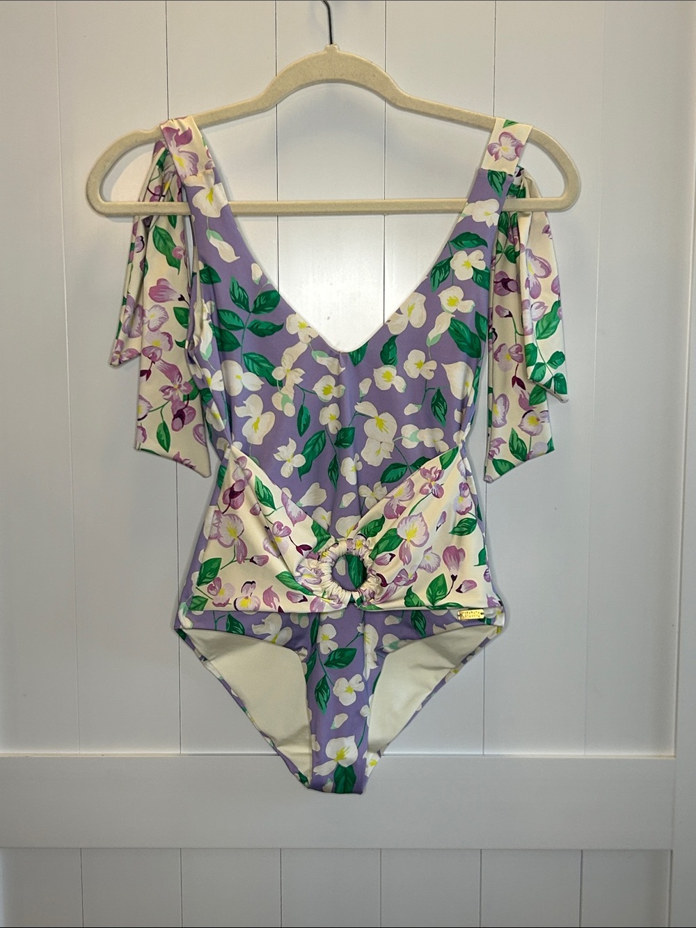 Palmacea Floral Tie-Front One-Piece Swimsuit in Lavender & Cream